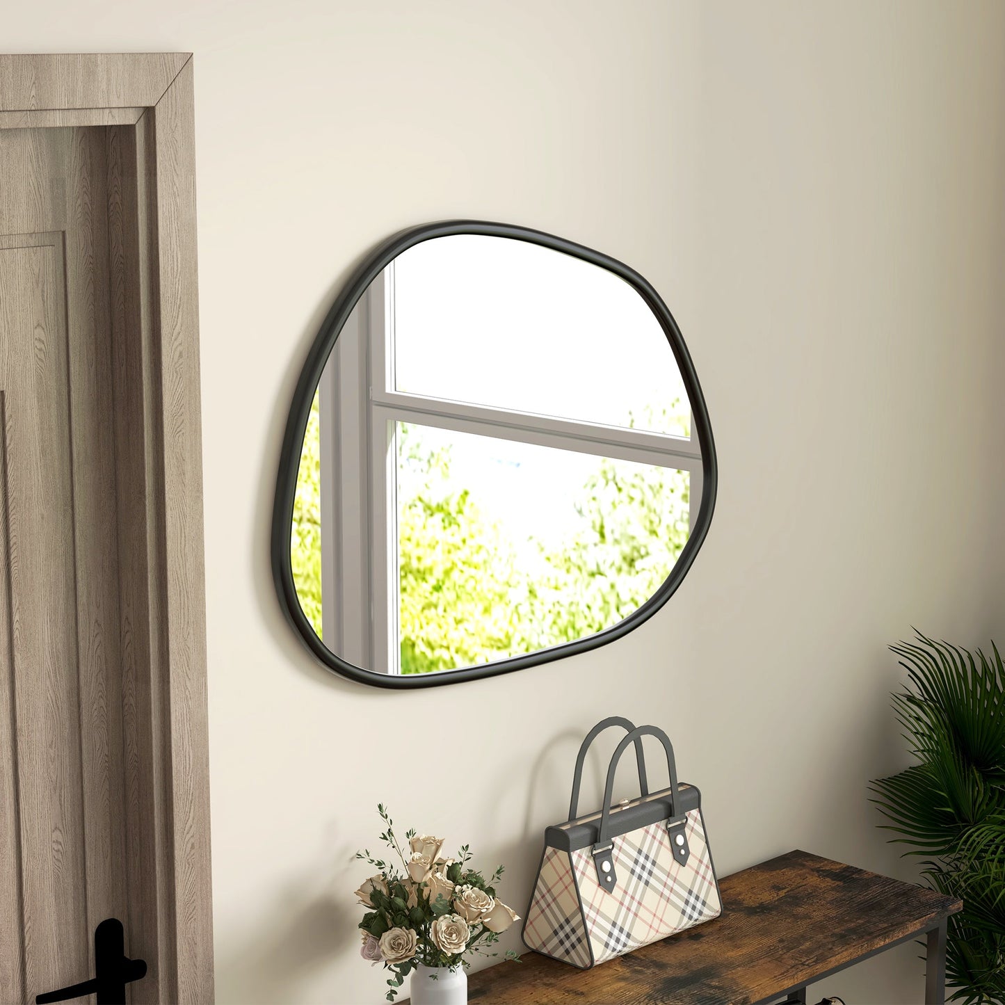 27.5" x 19.5" Irregular Mirror, Decorative Vanity Mirror with Pine Wood Frame for Bathroom, Living Room, Bedroom, Black Wall Mirrors   at Gallery Canada