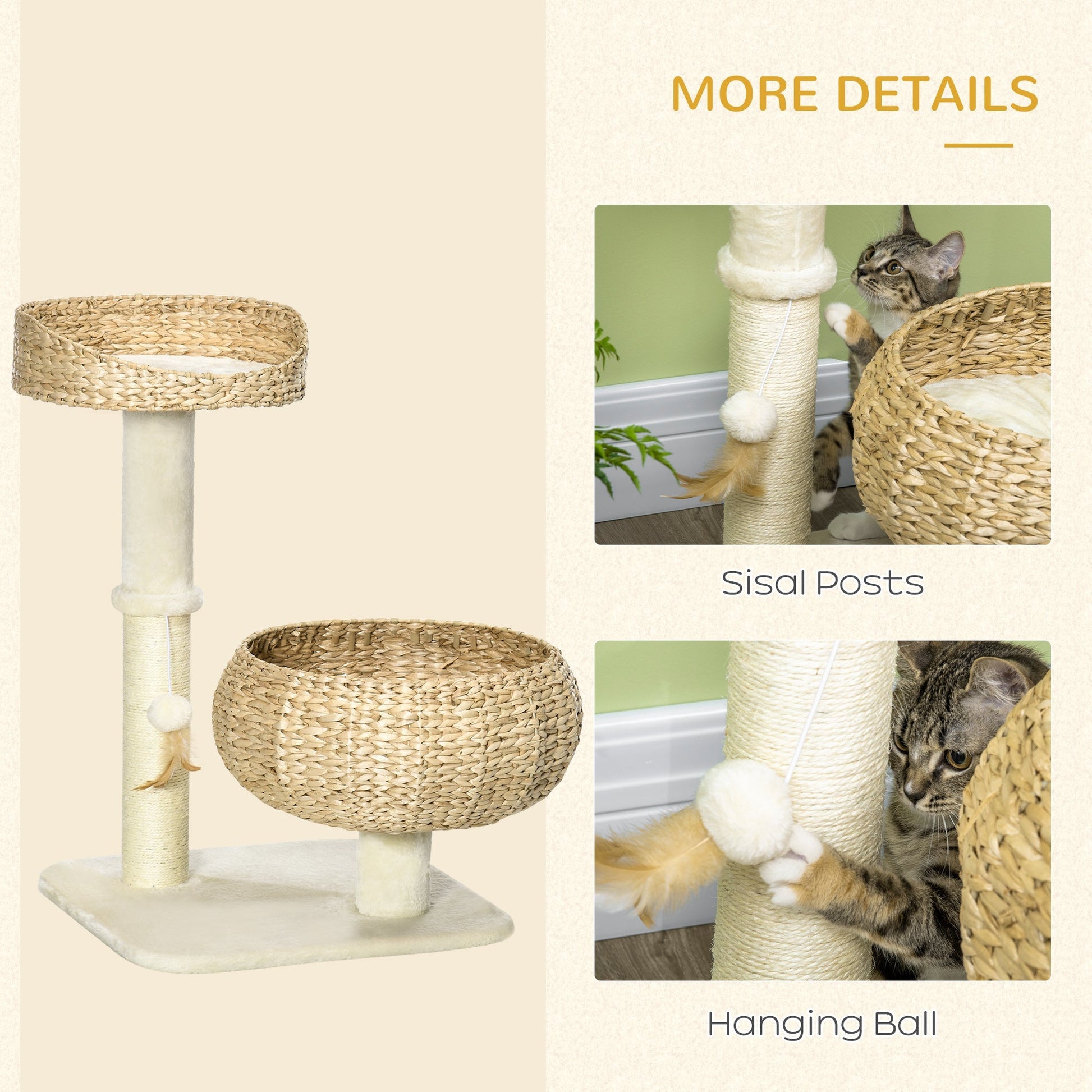 28" Cat Tree with Scratching Post, Cat Tower with Double Beds, Beige Cat Towers   at Gallery Canada