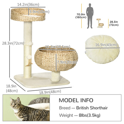 28" Cat Tree with Scratching Post, Cat Tower with Double Beds, Beige Cat Towers Beige  at Gallery Canada