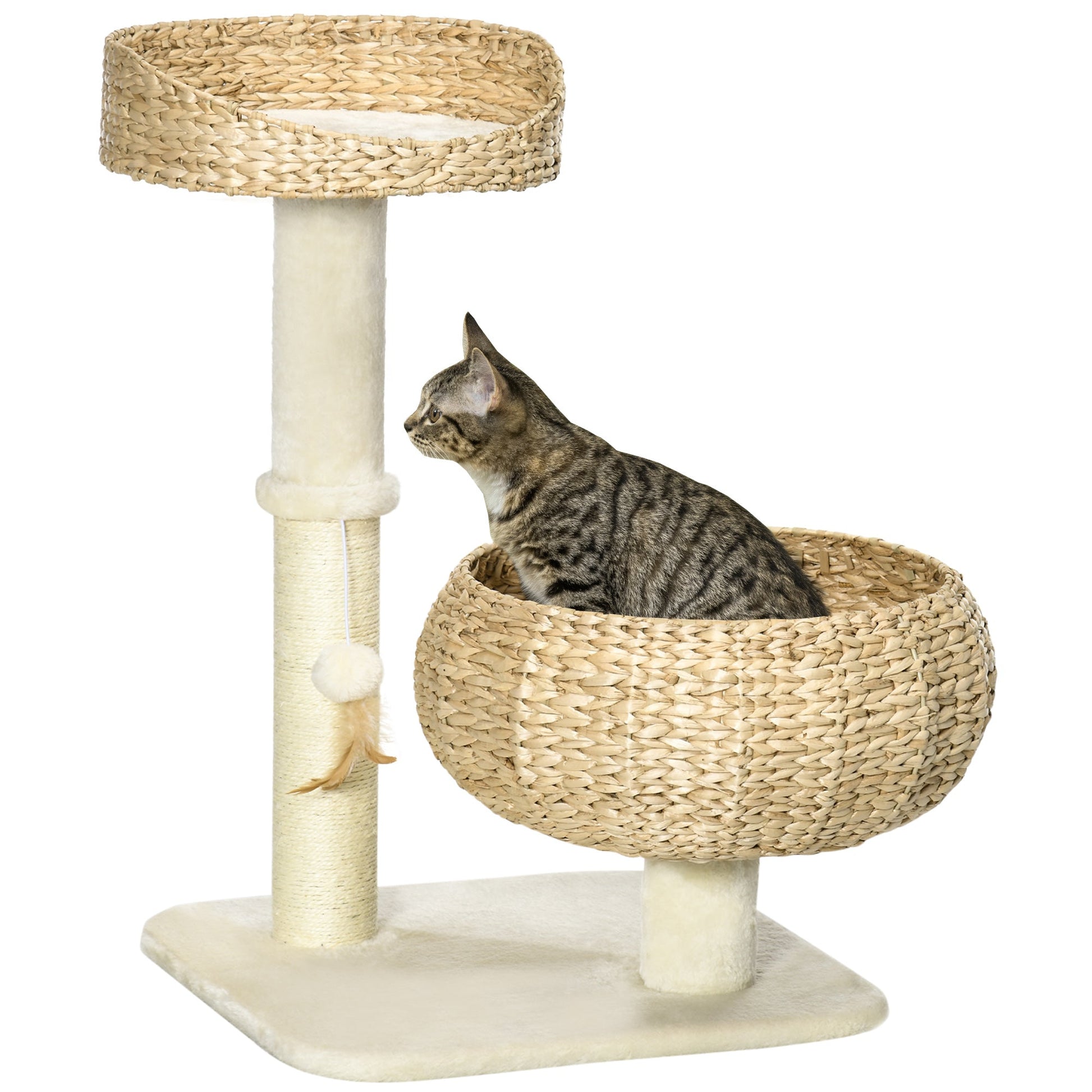 28" Cat Tree with Scratching Post, Cat Tower with Double Beds, Beige Cat Towers   at Gallery Canada