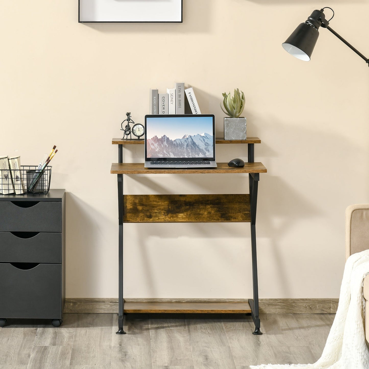 28" Compact Computer Desk, Industrial Z-Shaped Writing Desk with Monitor Shelf and Storage, Workstation for Home Office Computer Desks   at Gallery Canada