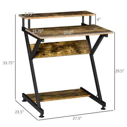 28" Compact Computer Desk, Industrial Z-Shaped Writing Desk with Monitor Shelf and Storage, Workstation for Home Office Computer Desks   at Gallery Canada