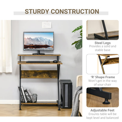 28" Compact Computer Desk, Industrial Z-Shaped Writing Desk with Monitor Shelf and Storage, Workstation for Home Office Computer Desks   at Gallery Canada