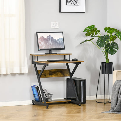 28" Compact Computer Desk, Industrial Z-Shaped Writing Desk with Monitor Shelf and Storage, Workstation for Home Office Computer Desks   at Gallery Canada