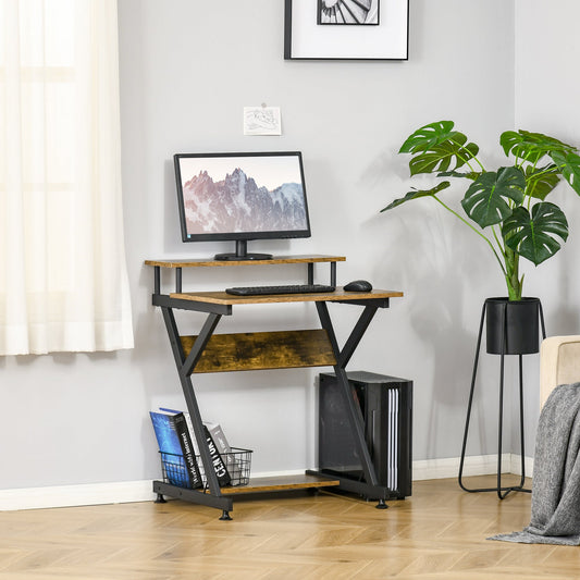 28" Compact Computer Desk, Industrial Z-Shaped Writing Desk with Monitor Shelf and Storage, Workstation for Home Office Computer Desks Multi Colour  at Gallery Canada