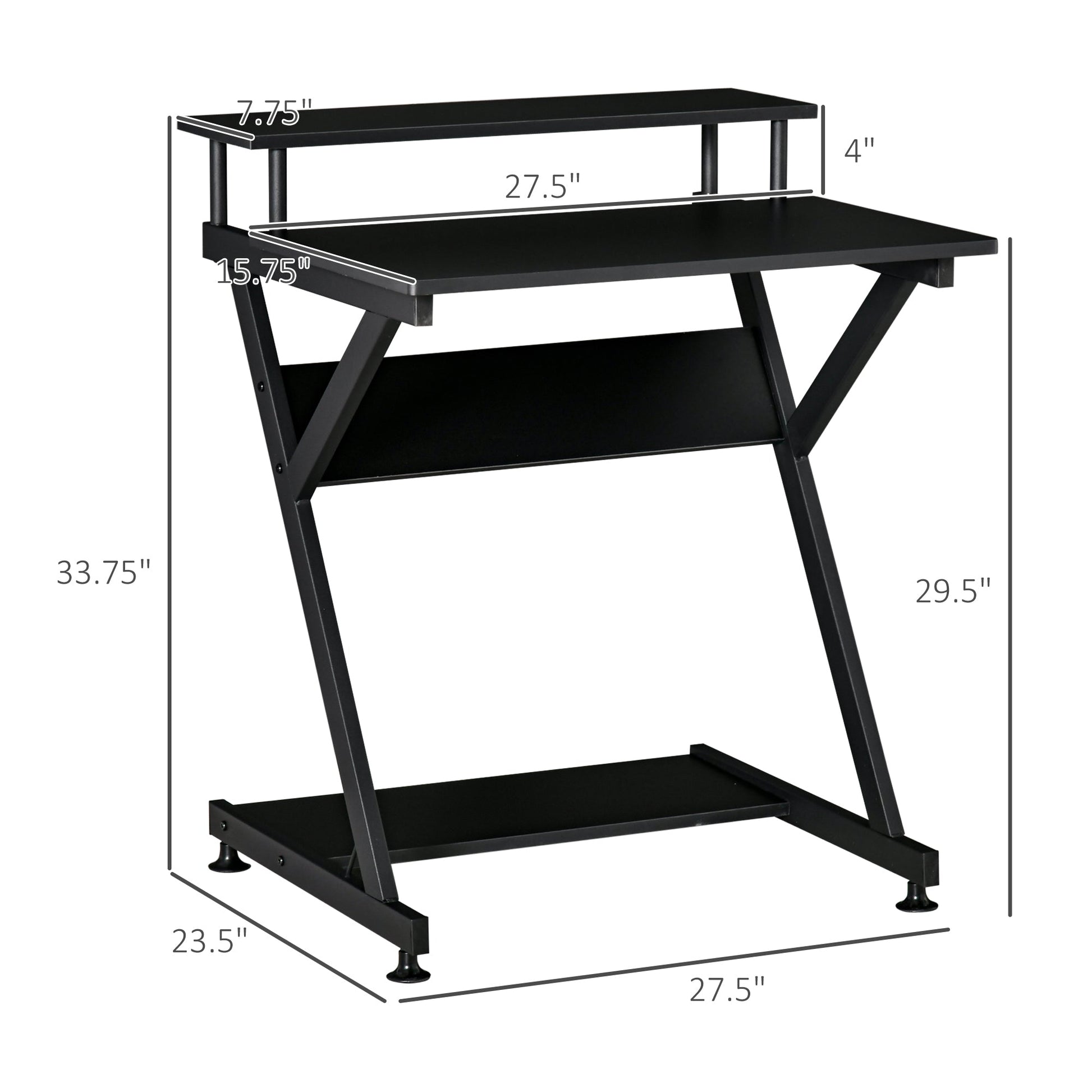 28" Compact Computer Desk, Industrial Z-Shaped Writing Desk with Monitor Shelf and Storage, Workstation for Home Office, Black Computer Desks   at Gallery Canada