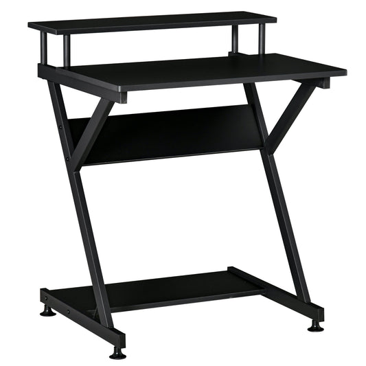 28" Compact Computer Desk, Industrial Z-Shaped Writing Desk with Monitor Shelf and Storage, Workstation for Home Office, Black Computer Desks Black  at Gallery Canada