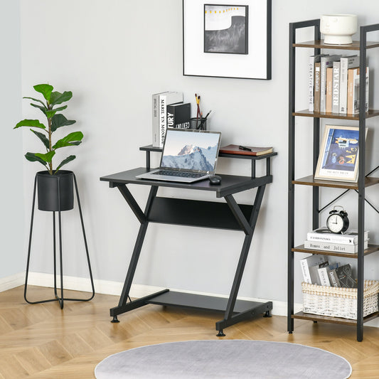 28" Compact Computer Desk, Industrial Z-Shaped Writing Desk with Monitor Shelf and Storage, Workstation for Home Office, Black Computer Desks Black  at Gallery Canada