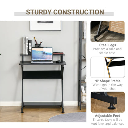 28" Compact Computer Desk, Industrial Z-Shaped Writing Desk with Monitor Shelf and Storage, Workstation for Home Office, Black Computer Desks   at Gallery Canada