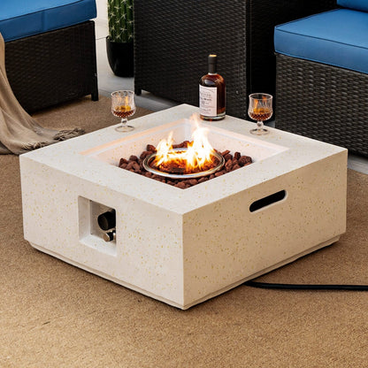 28 Inch 40000 BTU Square Propane Gas Fire Pit with PVC Cover, White Fire Pits   at Gallery Canada