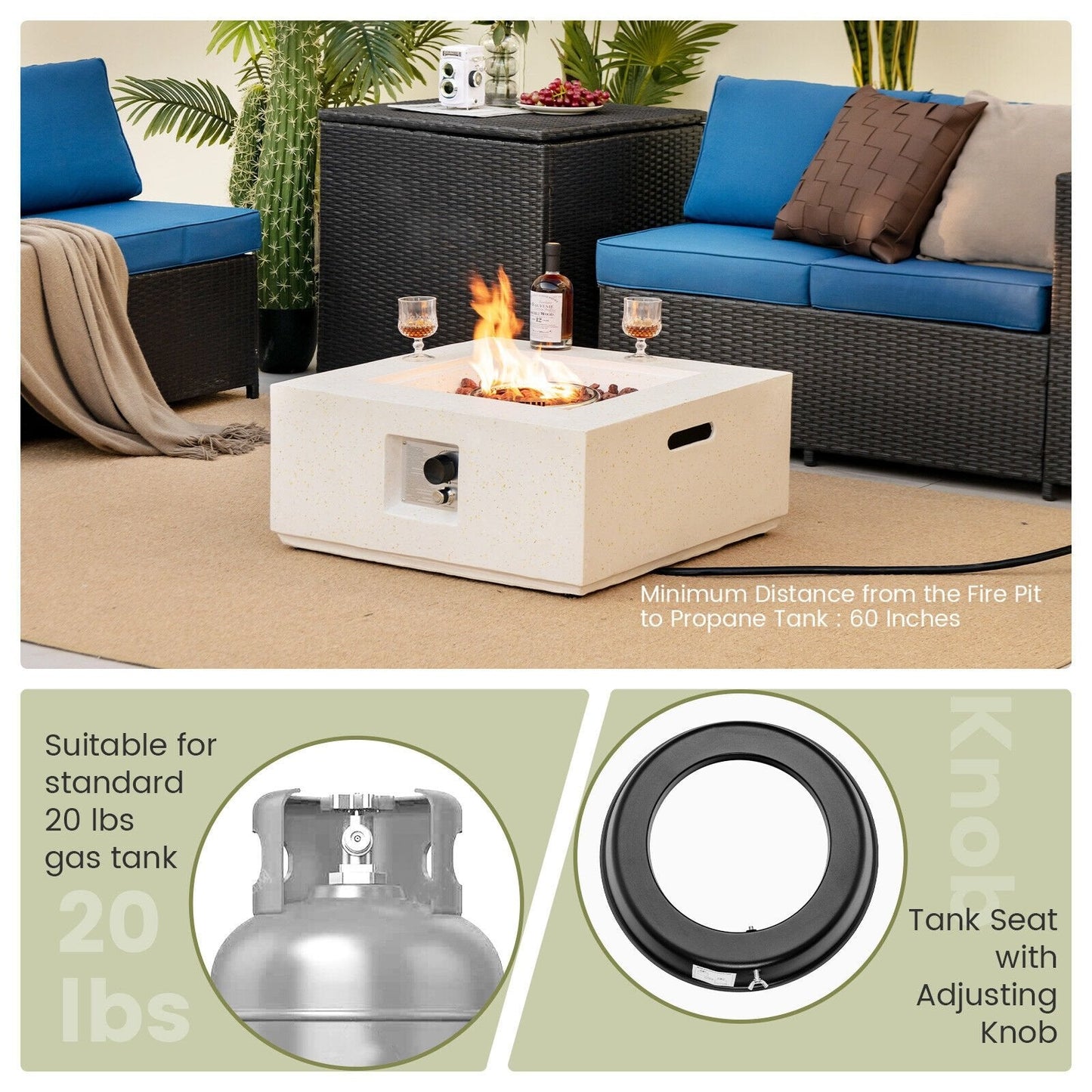 28 Inch 40000 BTU Square Propane Gas Fire Pit with PVC Cover, White Fire Pits   at Gallery Canada