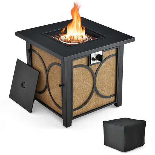 28 Inch 50000 BTU Outdoor Square Fire Pit Table with Cover, Black Fire Pit Tables   at Gallery Canada