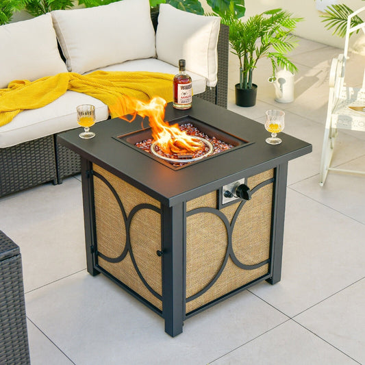 28 Inch 50000 BTU Outdoor Square Fire Pit Table with Cover, Black Fire Pit Tables   at Gallery Canada