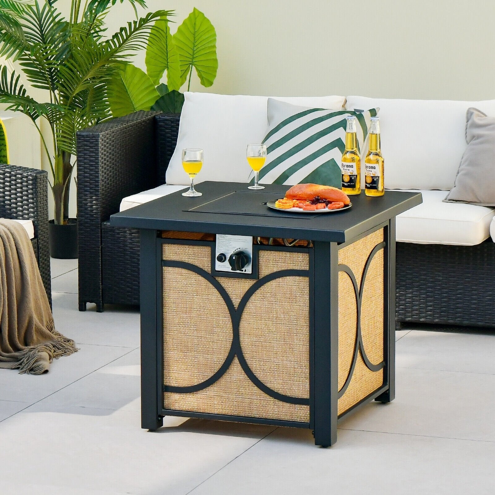 28 Inch 50000 BTU Outdoor Square Fire Pit Table with Cover, Black Fire Pit Tables   at Gallery Canada