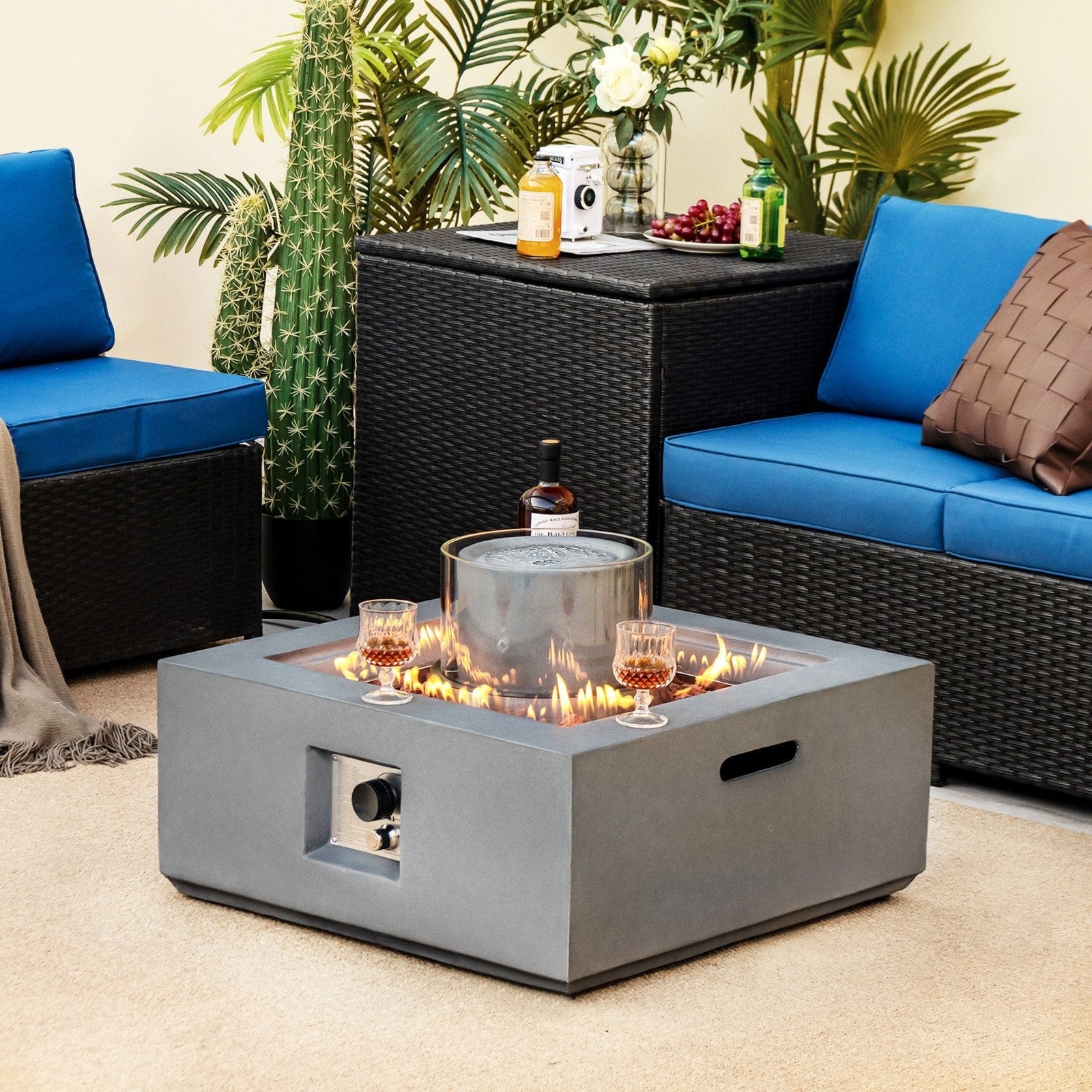 28 Inch 50000 BTU Patio Square Propane Fire Pit with PVC Cover, Gray Fire Pits   at Gallery Canada