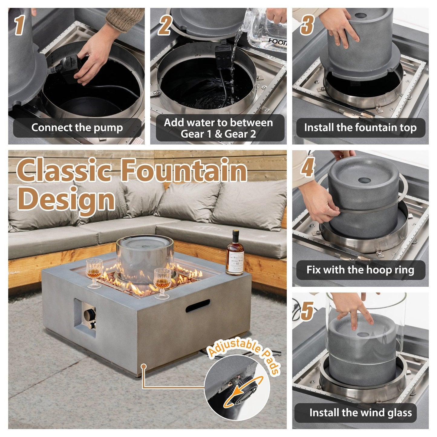 28 Inch 50000 BTU Patio Square Propane Fire Pit with PVC Cover, Gray Fire Pits   at Gallery Canada