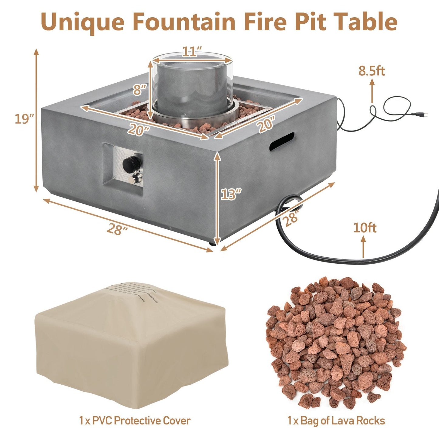 28 Inch 50000 BTU Patio Square Propane Fire Pit with PVC Cover, Gray Fire Pits   at Gallery Canada