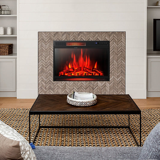 28 Inch Electric Freestanding and Recessed Fireplace with Remote, Black Fireplaces   at Gallery Canada