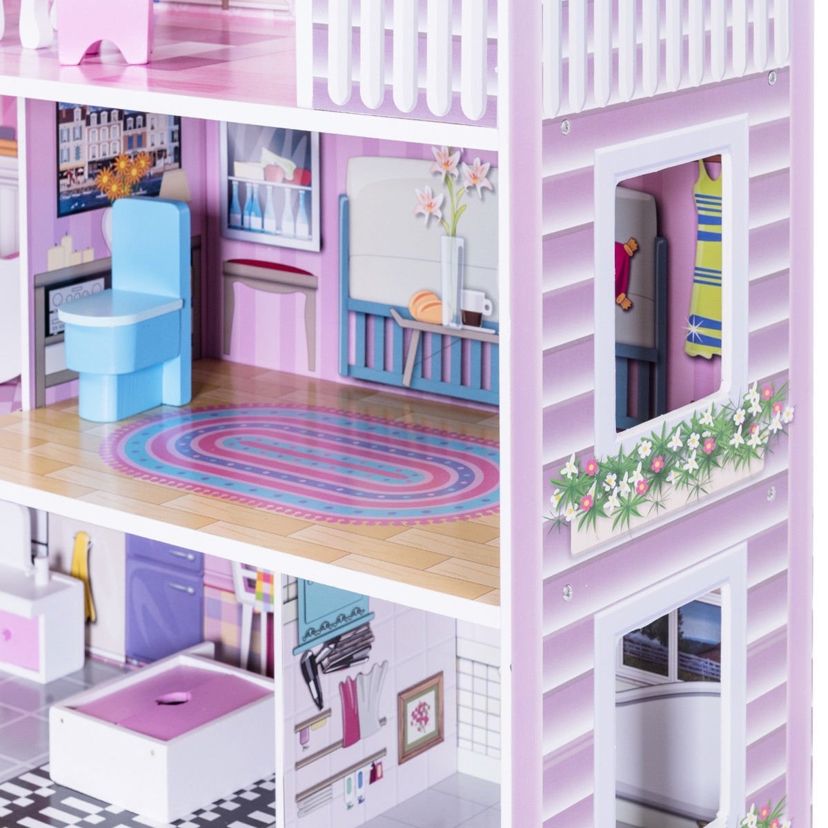 28 Inch Pink Dollhouse with Furniture, Pink Play Tents & Playhouse   at Gallery Canada