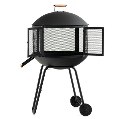 28 Inch Portable Fire Pit on Wheels with Log Grate, Black Fire Pits   at Gallery Canada