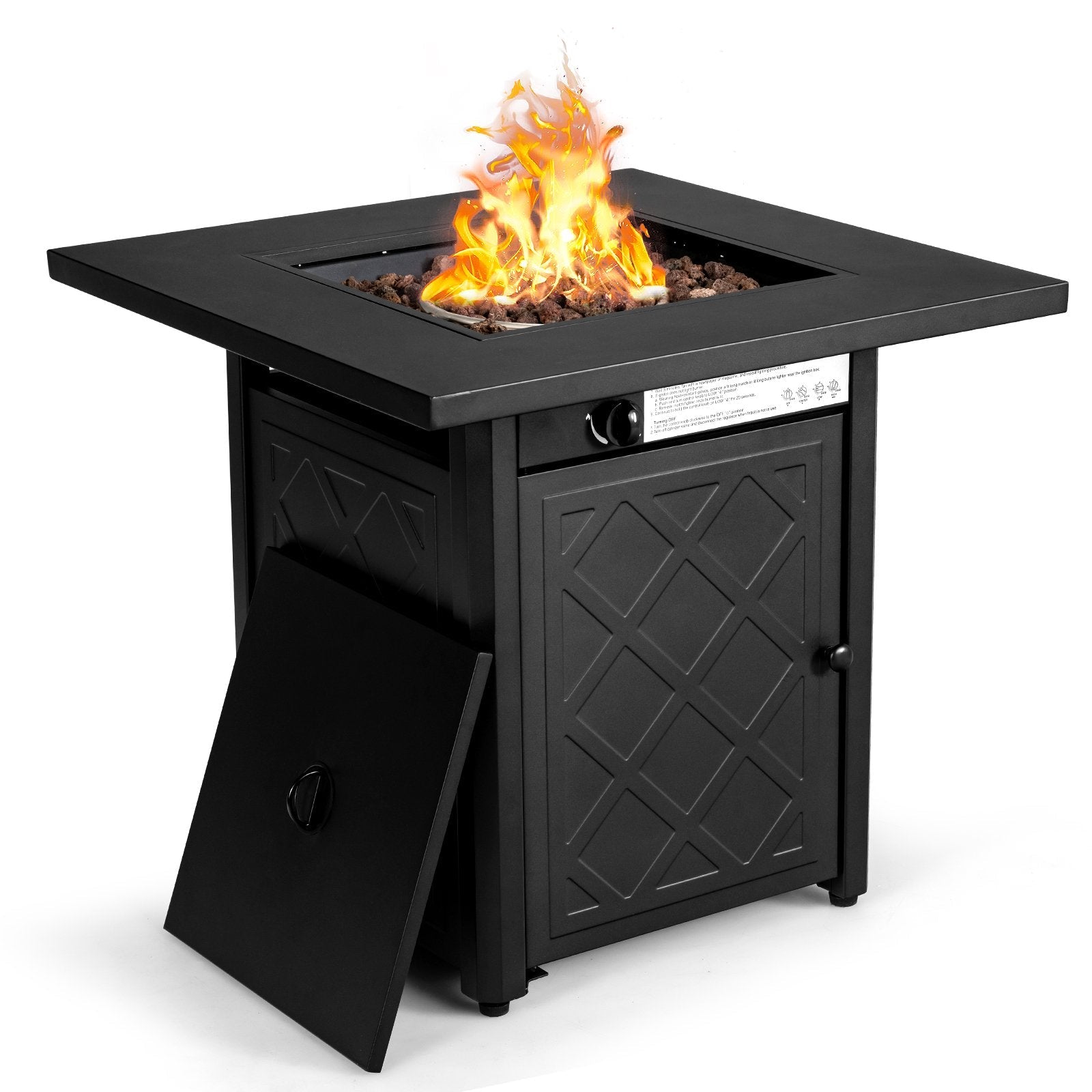 28 Inch Propane 50 000 BTU Patio Square Gas Fireplace with Lava Rock, Black Fire Pits   at Gallery Canada