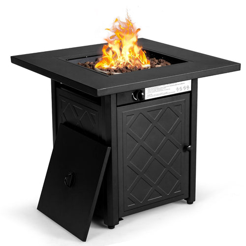 28 Inch Propane 50 000 BTU Patio Square Gas Fireplace with Lava Rock, Black