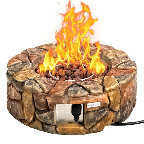 28 Inch Propane Gas Fire Pit Outdoor 40 000 BTU Stone, Brown