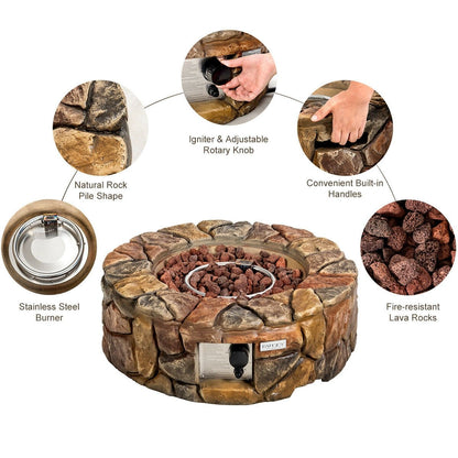 28 Inch Propane Gas Fire Pit Outdoor 40 000 BTU Stone, Brown Fire Pits   at Gallery Canada