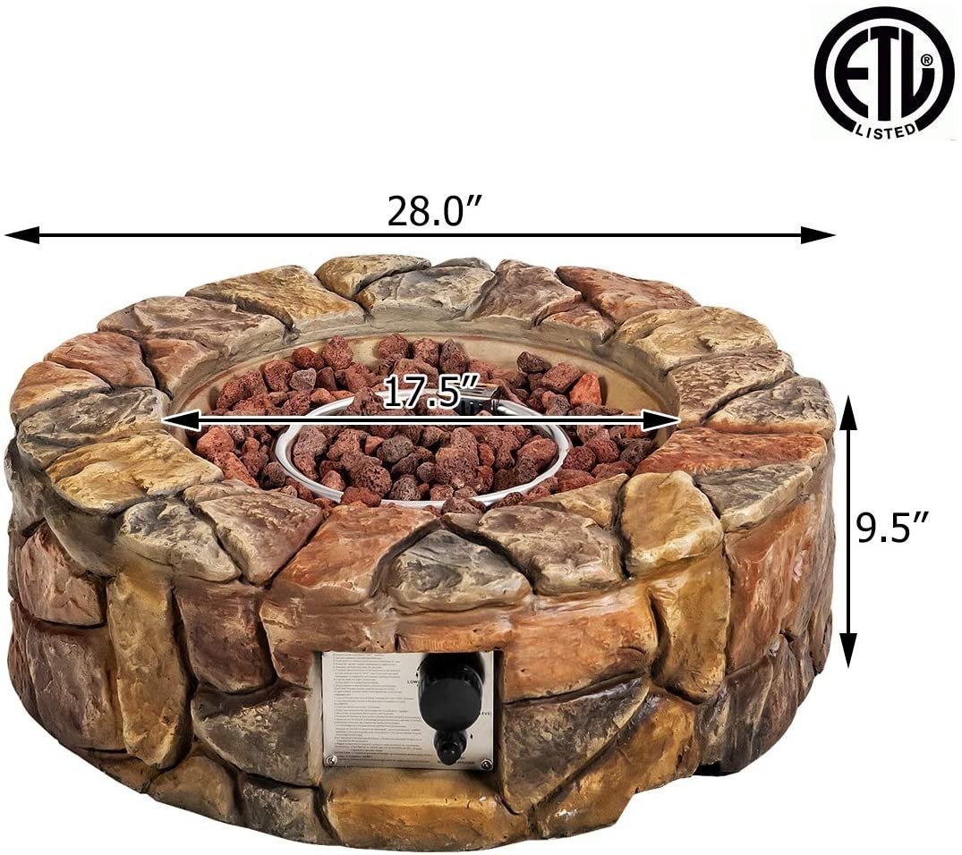 28 Inch Propane Gas Fire Pit Outdoor 40 000 BTU Stone, Brown Fire Pits   at Gallery Canada