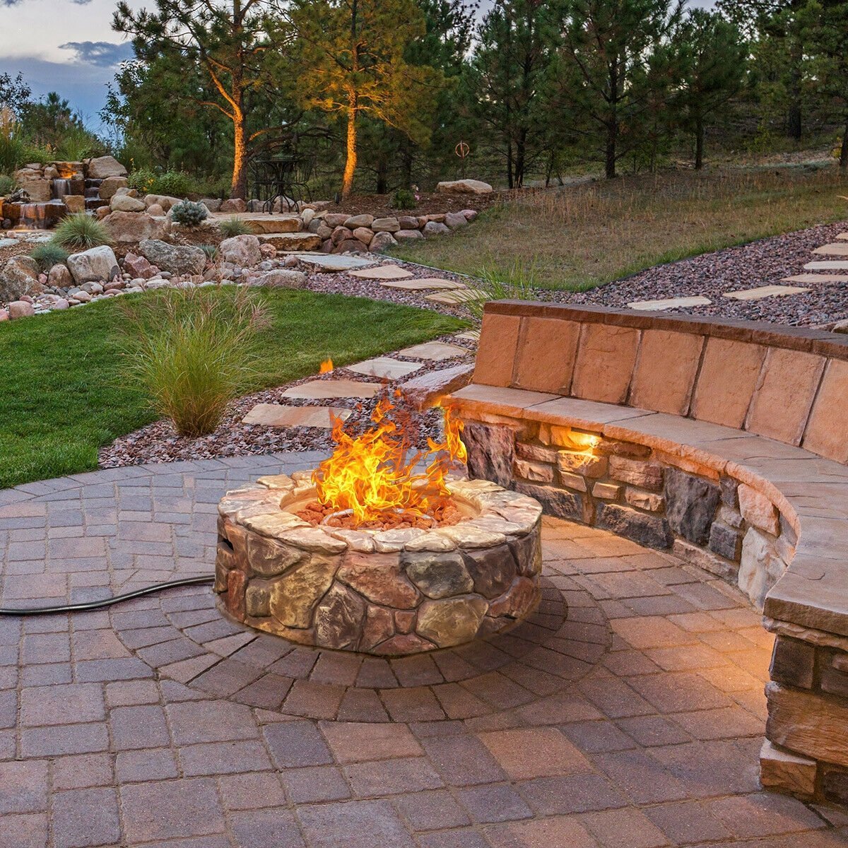 28 Inch Propane Gas Fire Pit Outdoor 40 000 BTU Stone, Brown Fire Pits   at Gallery Canada