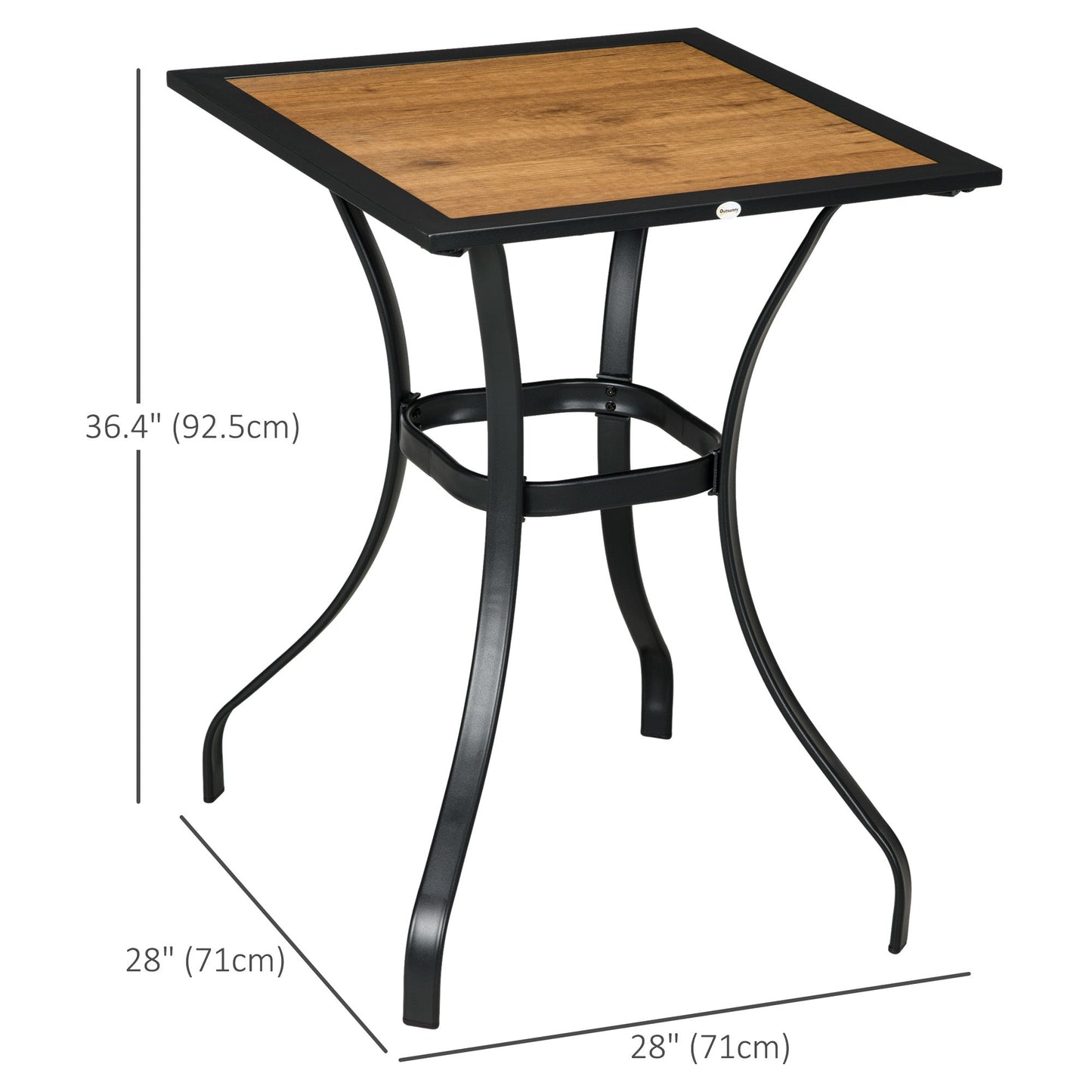 28" Outdoor Bar Table, Patio Furniture with Metal Frame Square Garden Table with Plastic Board w/ Wood Grain Effect, Brown Patio Dinning Tables   at Gallery Canada