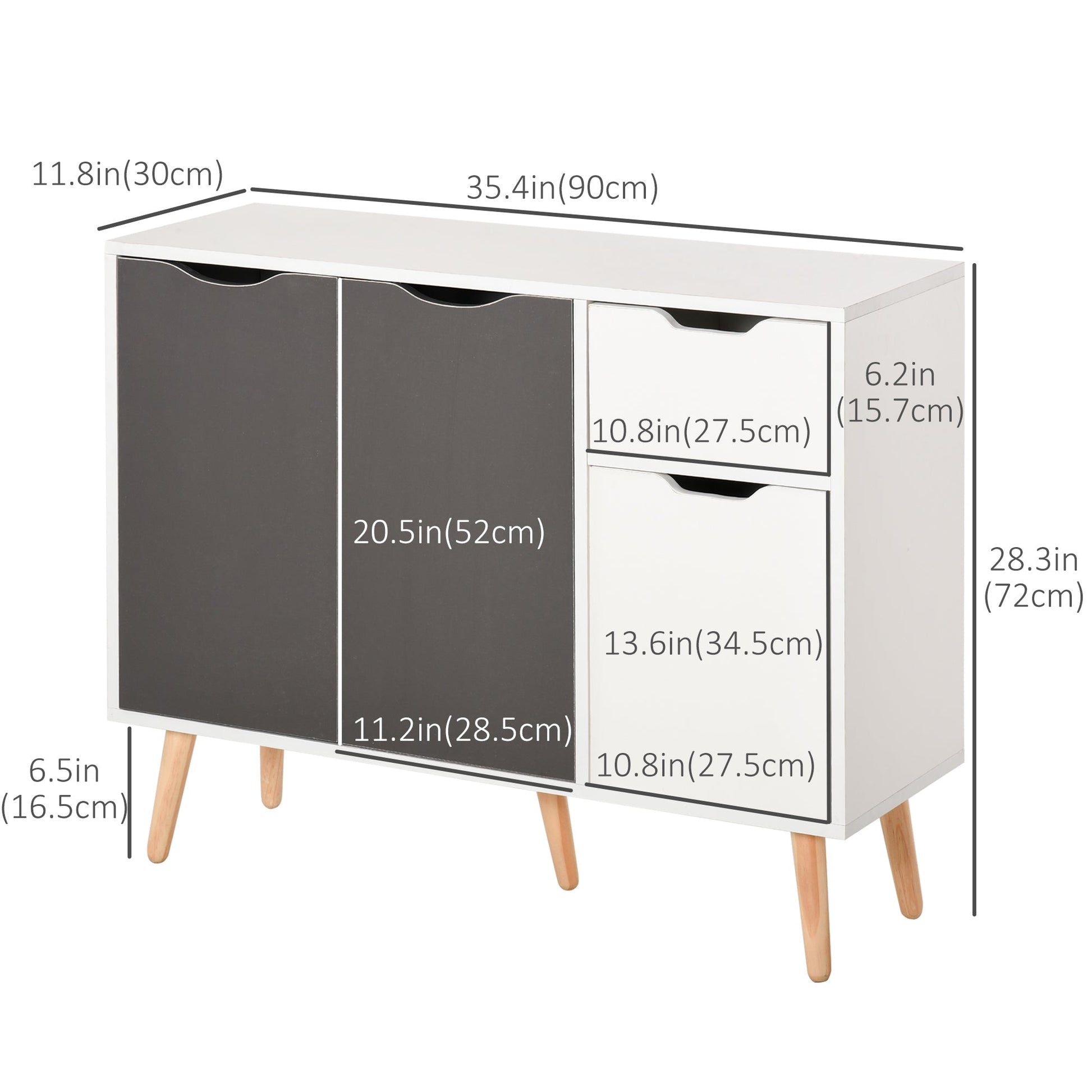 28" Sideboard Floor Standing Storage Cabinet with Drawer Solid Frame for Living Room, Home Office, Grey Bar Cabinets   at Gallery Canada