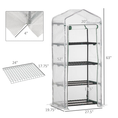 28" x 20" x 63" Portable Greenhouse with 4 Tier Shelves Outdoor Hot House Plant Flower Greenhouse, Steel Frame, PE Cover, White Walk In Greenhouses   at Gallery Canada