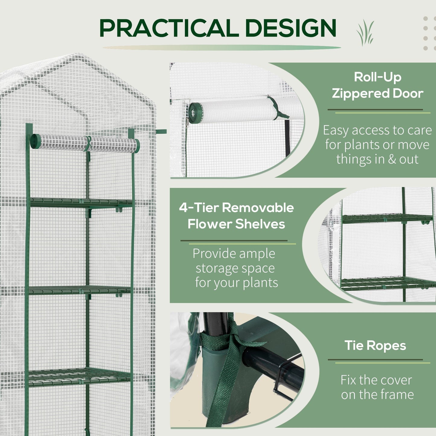 28" x 20" x 63" Portable Greenhouse with 4 Tier Shelves Outdoor Hot House Plant Flower Greenhouse, Steel Frame, PE Cover, White Walk In Greenhouses   at Gallery Canada