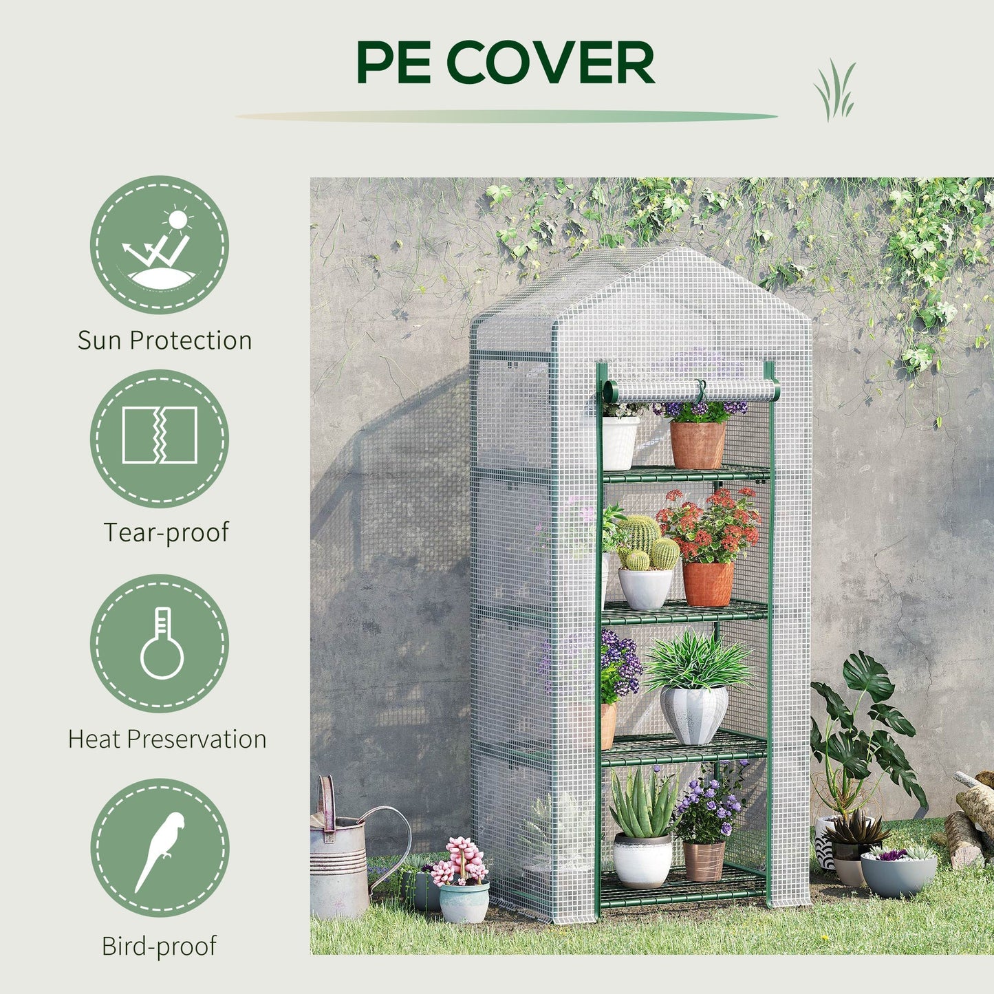 28" x 20" x 63" Portable Greenhouse with 4 Tier Shelves Outdoor Hot House Plant Flower Greenhouse, Steel Frame, PE Cover, White Walk In Greenhouses   at Gallery Canada