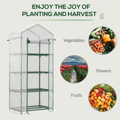 28" x 20" x 63" Portable Greenhouse with 4 Tier Shelves Outdoor Hot House Plant Flower Greenhouse, Steel Frame, PE Cover, White Walk In Greenhouses   at Gallery Canada