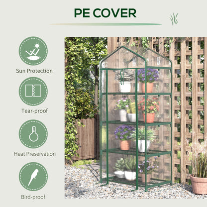 28" x 20" x 63" Portable Greenhouse with 4 Tier Shelves Outdoor Hot House Plant Flower Greenhouse, Steel Frame, PVC Cover, Transparent Portable Greenhouses   at Gallery Canada