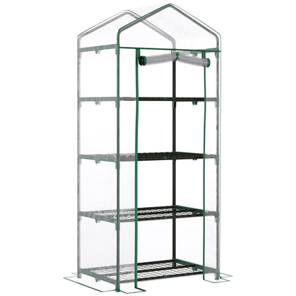 28" x 20" x 63" Portable Greenhouse with 4 Tier Shelves Outdoor Hot House Plant Flower Greenhouse, Steel Frame, PVC Cover, Transparent Portable Greenhouses Dark Green and Transparent  at Gallery Canada