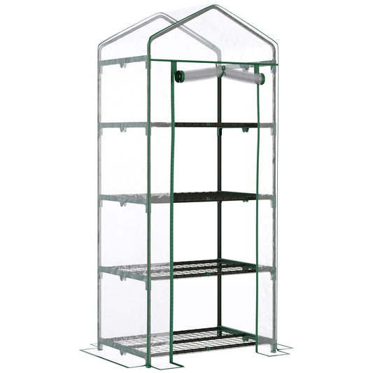 28" x 20" x 63" Portable Greenhouse with 4 Tier Shelves Outdoor Hot House Plant Flower Greenhouse, Steel Frame, PVC Cover, Transparent Portable Greenhouses Dark Green and Transparent  at Gallery Canada