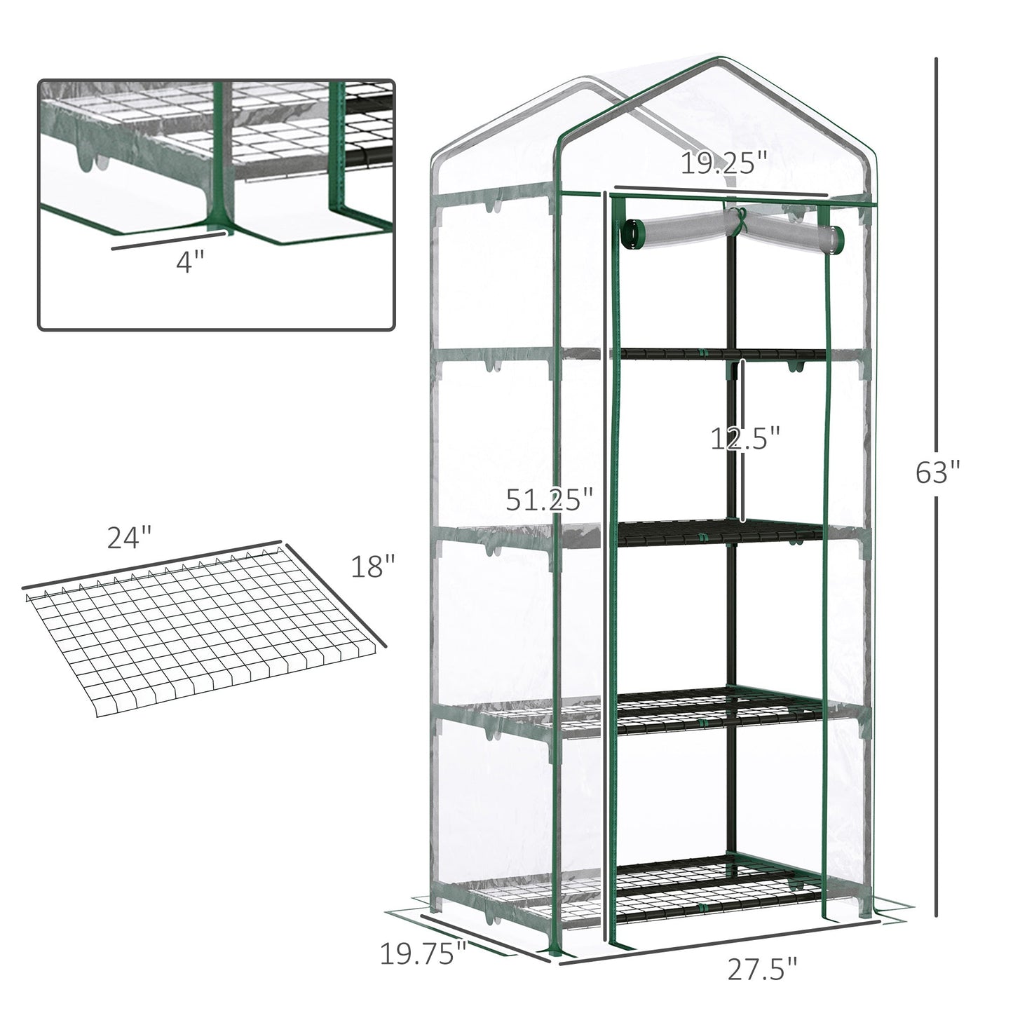 28" x 20" x 63" Portable Greenhouse with 4 Tier Shelves Outdoor Hot House Plant Flower Greenhouse, Steel Frame, PVC Cover, Transparent Portable Greenhouses   at Gallery Canada