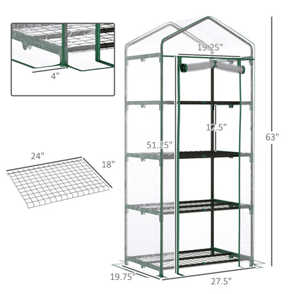 28" x 20" x 63" Portable Greenhouse with 4 Tier Shelves Outdoor Hot House Plant Flower Greenhouse, Steel Frame, PVC Cover, Transparent Portable Greenhouses   at Gallery Canada