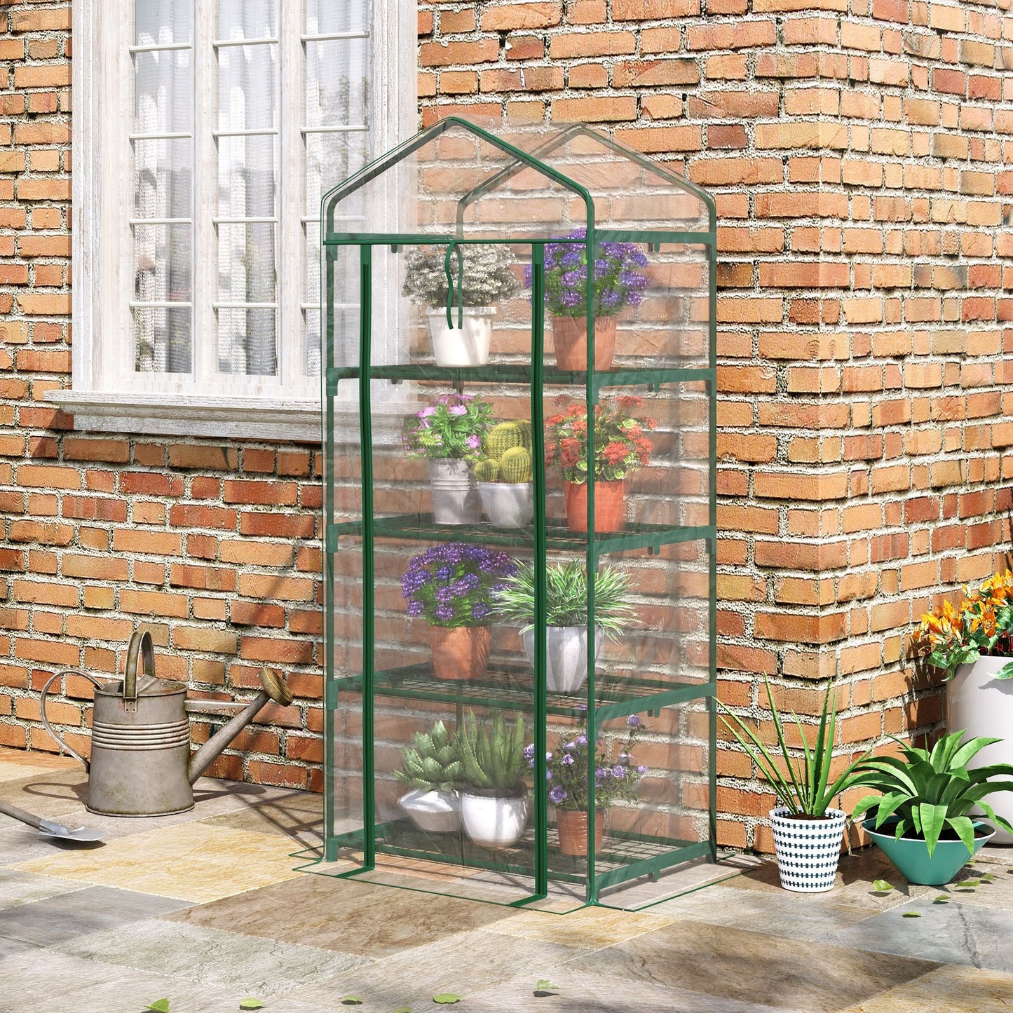 28" x 20" x 63" Portable Greenhouse with 4 Tier Shelves Outdoor Hot House Plant Flower Greenhouse, Steel Frame, PVC Cover, Transparent Portable Greenhouses   at Gallery Canada