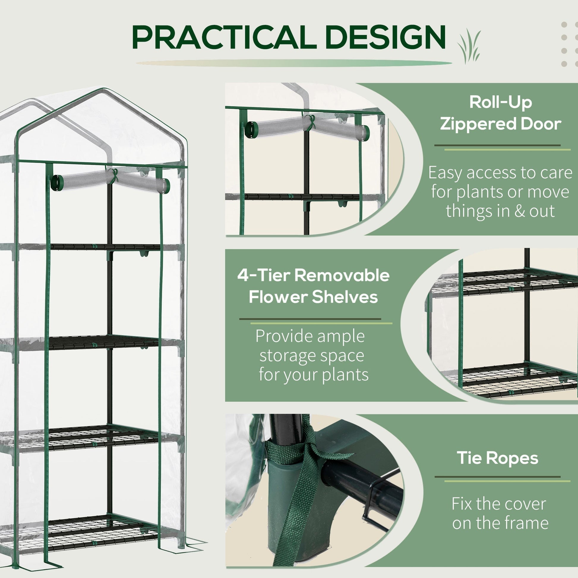 28" x 20" x 63" Portable Greenhouse with 4 Tier Shelves Outdoor Hot House Plant Flower Greenhouse, Steel Frame, PVC Cover, Transparent Portable Greenhouses   at Gallery Canada