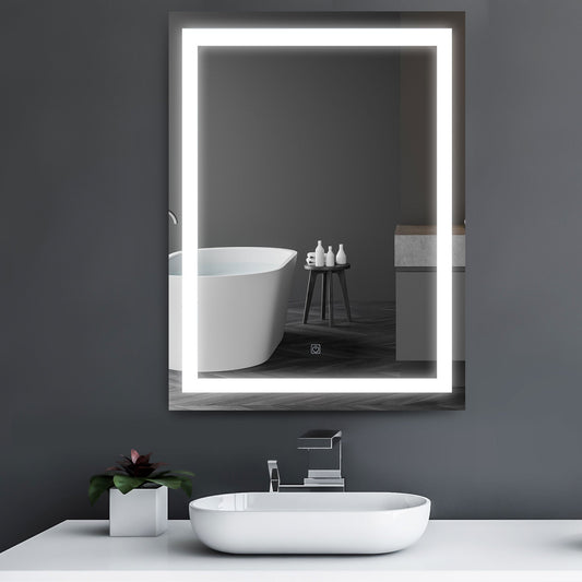 28 x 36 Inch LED Bathroom Mirror Wall Mounted Vanity Lighted Illuminated Mirror with with Touch Switch, Vertical Outline LEDs Wall Mirrors Silver  at Gallery Canada