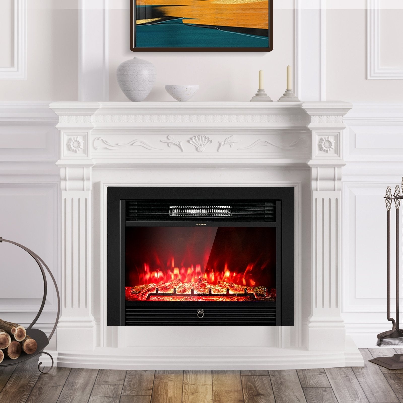 28.5 Inch Electric Fireplace Recessed with 3 Flame Colors, Black Fireplaces   at Gallery Canada