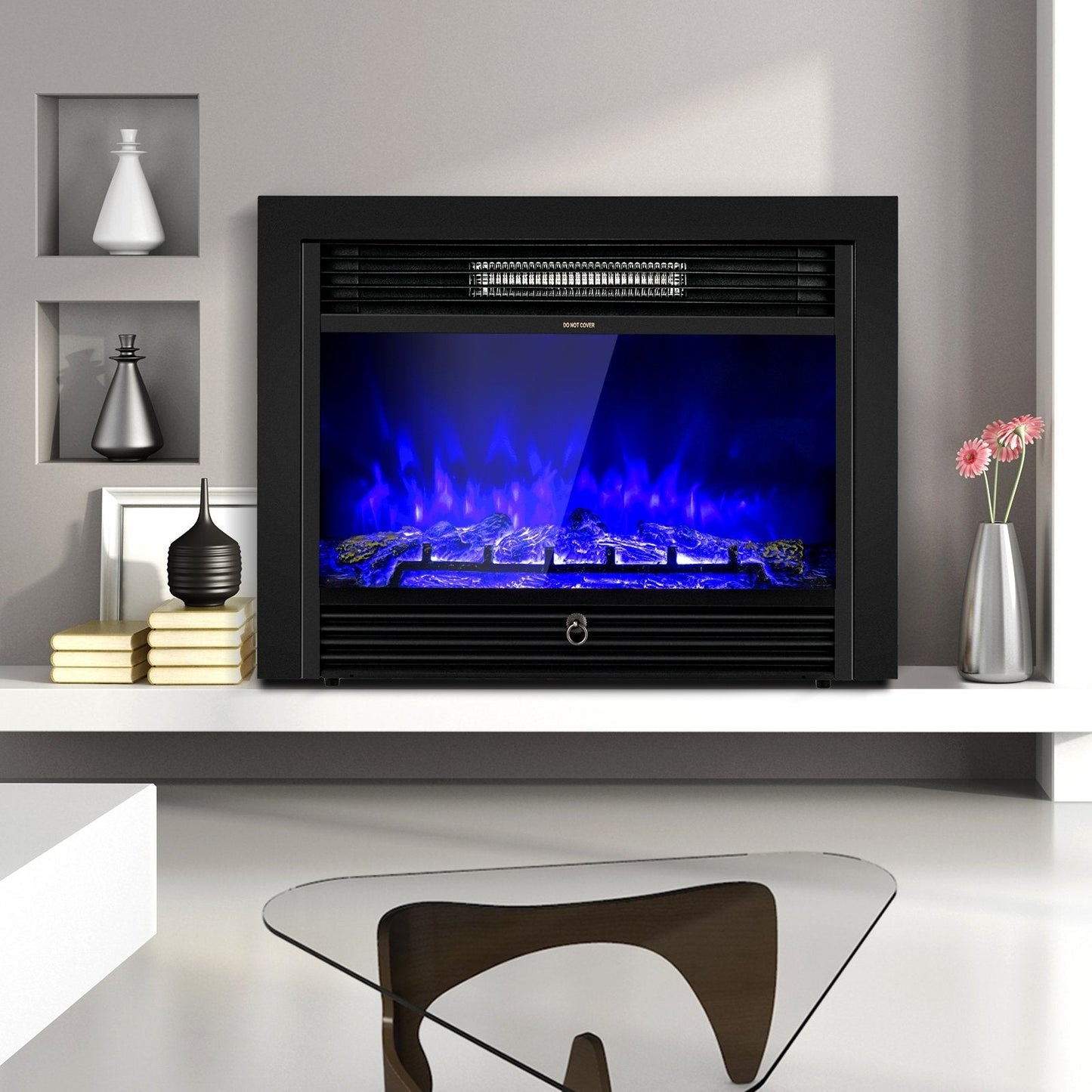 28.5 Inch Electric Fireplace Recessed with 3 Flame Colors, Black Fireplaces   at Gallery Canada