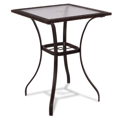 28.5 Inch Outdoor Patio Square Glass Top Table with Rattan Edging, Brown Patio Bar Furniture   at Gallery Canada