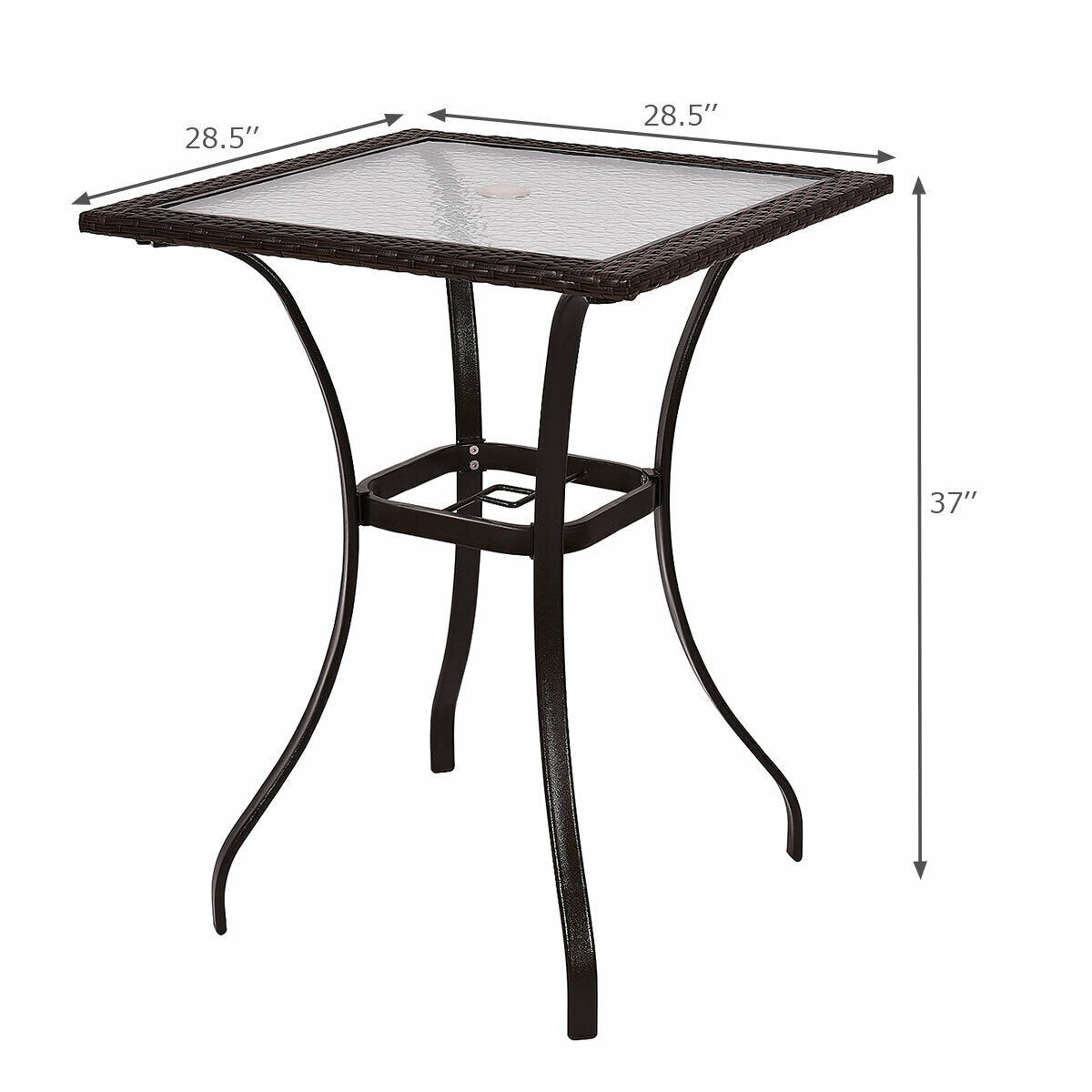 28.5 Inch Outdoor Patio Square Glass Top Table with Rattan Edging, Brown Patio Bar Furniture   at Gallery Canada