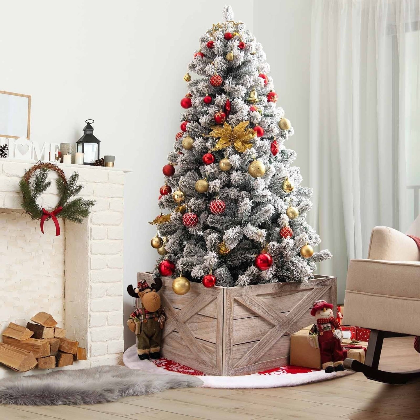 28.5 Inch Wooden Tree Collar Box for Indoor/Outdoor Use, Brown Christmas Decor & Accessories   at Gallery Canada