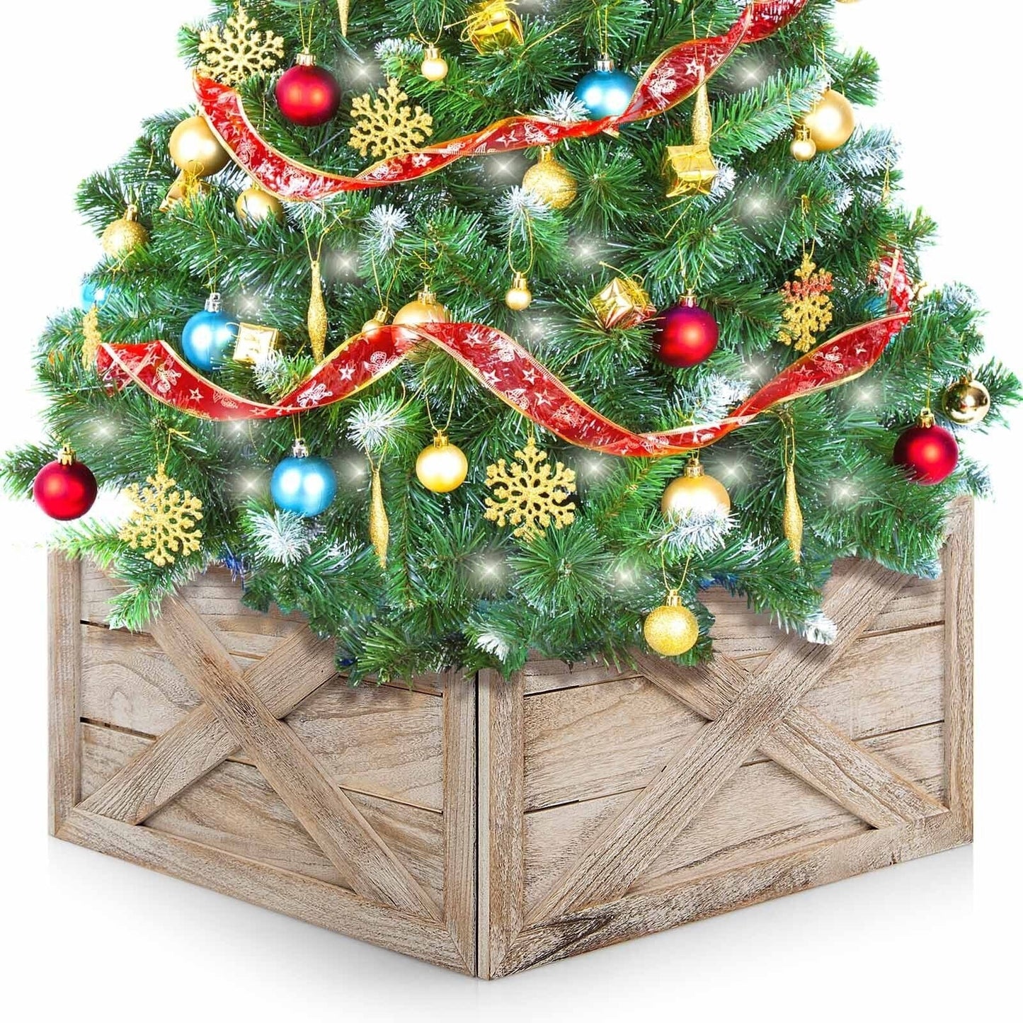 28.5 Inch Wooden Tree Collar Box for Indoor/Outdoor Use, Brown Christmas Decor & Accessories   at Gallery Canada